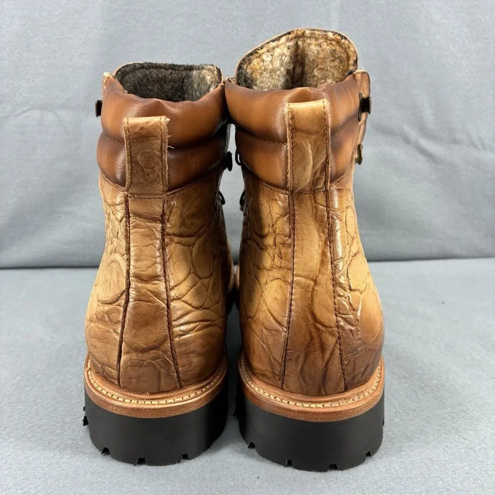TAFT Croc Embossed Leather Hiker Boots Men US 12 EU 46 Vibram Spain The Viking